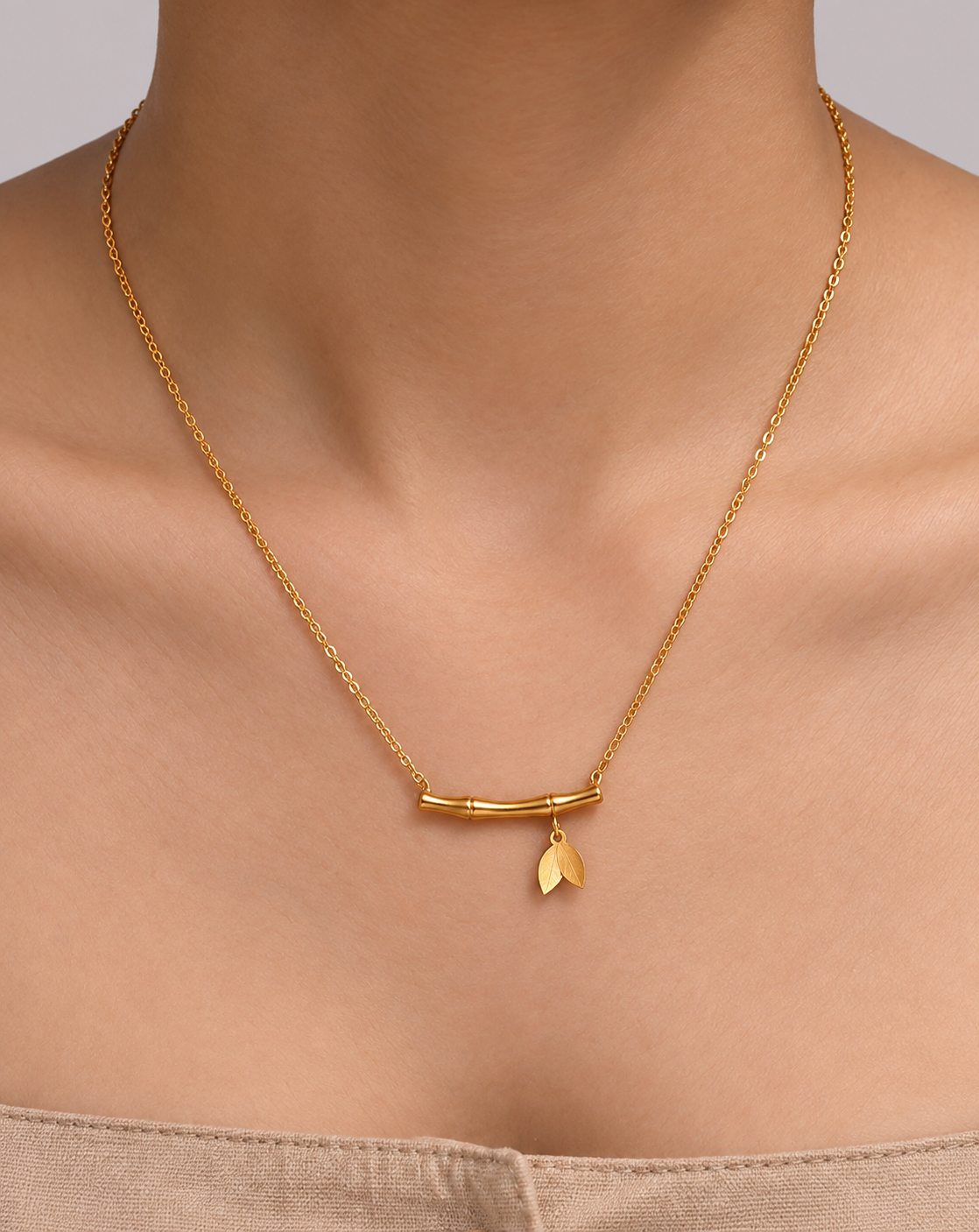 Gold Plated Bamboo Leaf Pendant Necklace for Women - product image 2