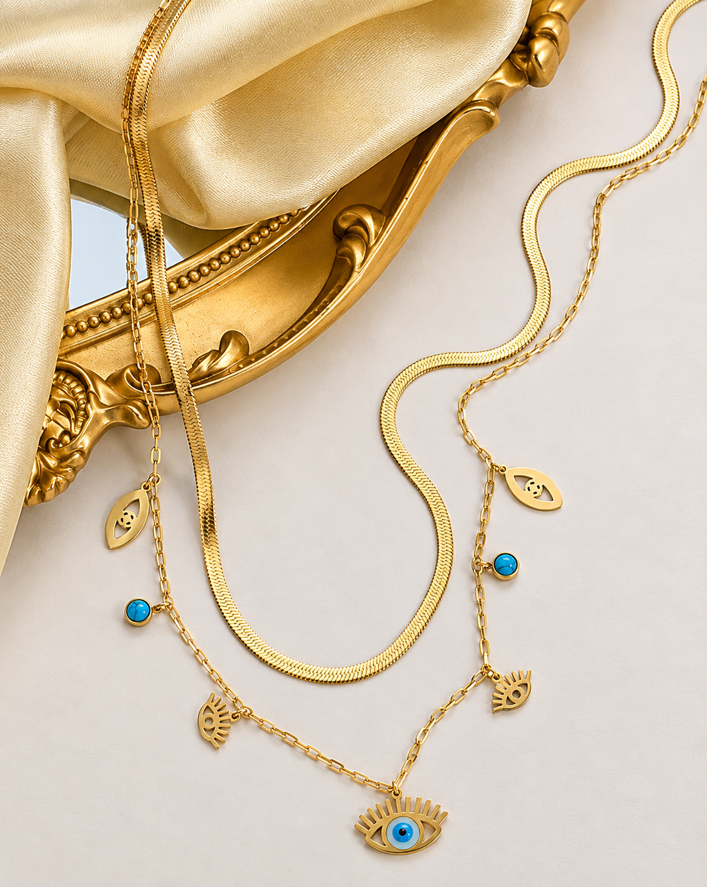 Gold Plated Blue Evil Eye Layered Necklace for Women - product image 4