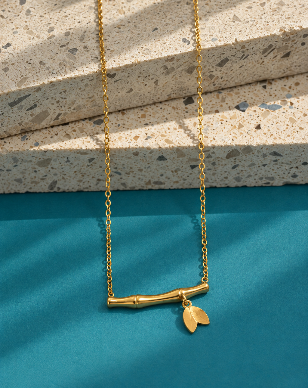 Gold Plated Bamboo Leaf Pendant Necklace for Women - product image 3