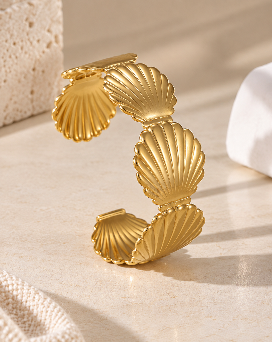 Gold Plated Sculpted Shell Cuff Bangle for Women - product image 4