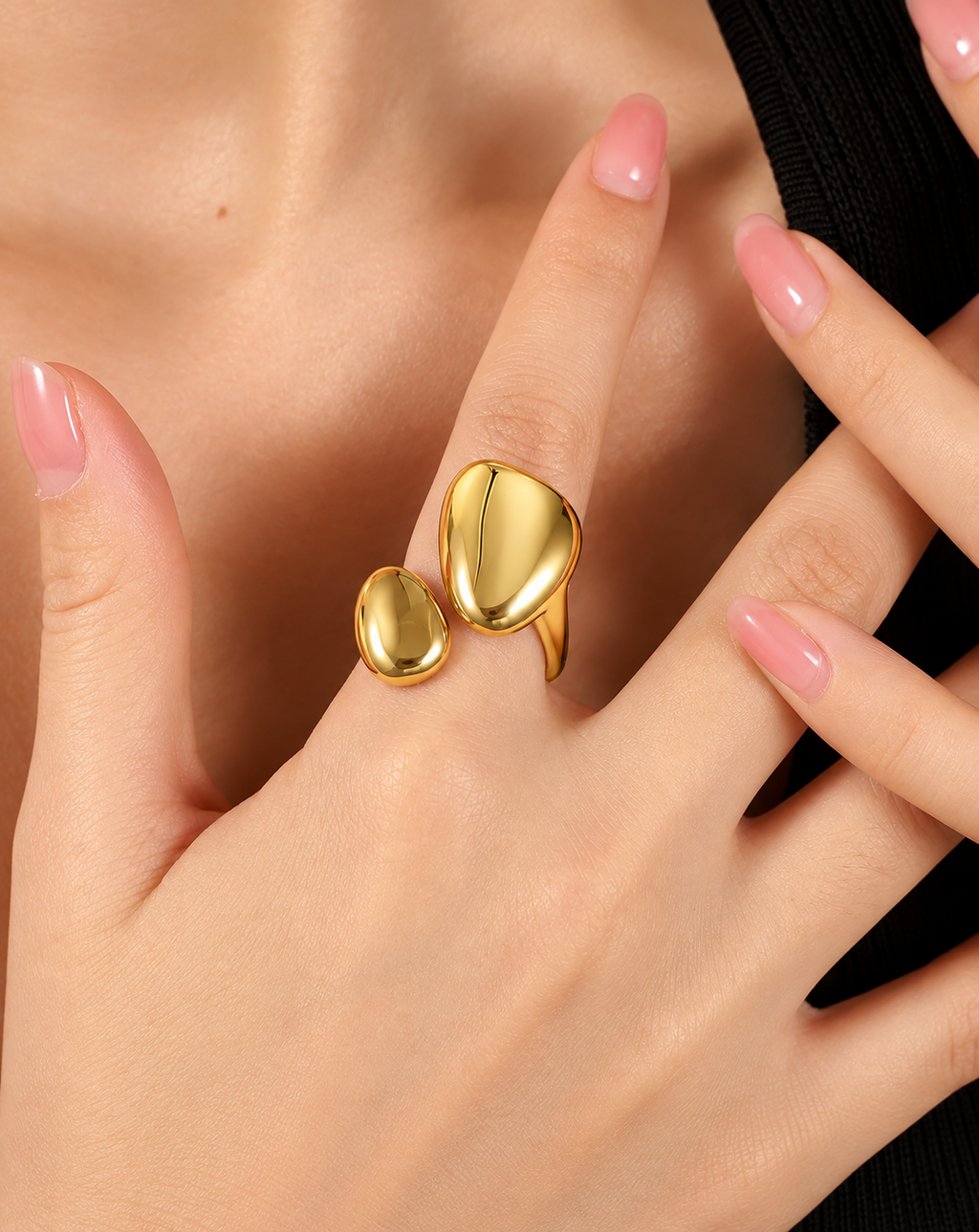 Gold Plated Sculpted Double Teardrop Open Ring for Women - product image 2