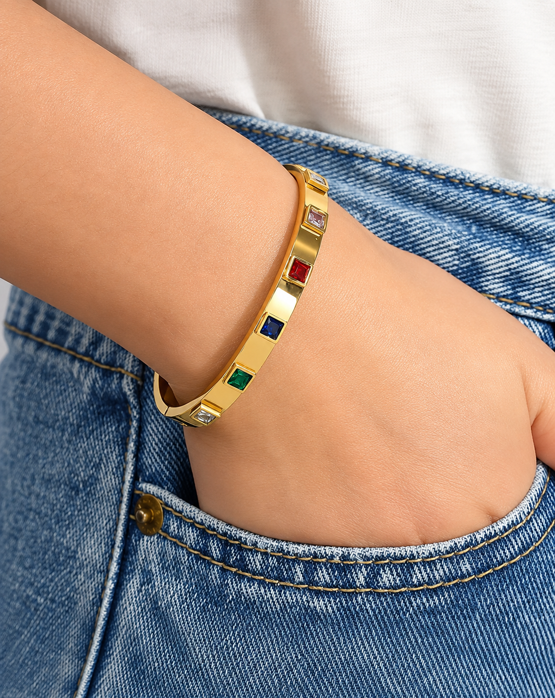 Gold Plated Multicolor Stone Cuff Bangle for Women - product image 2