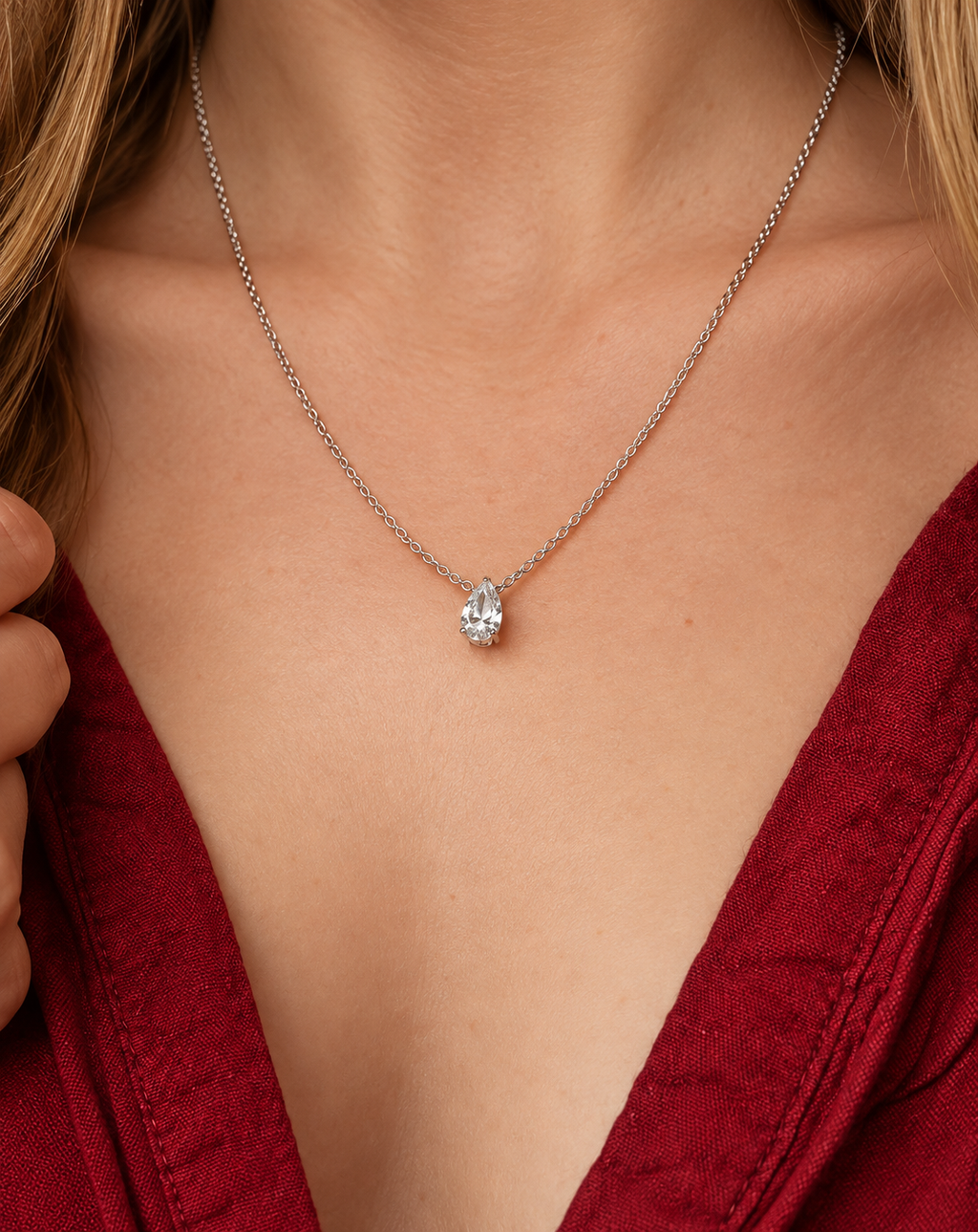 Silver Plated Teardrop Crystal Pendant Necklace for Women - product image 2