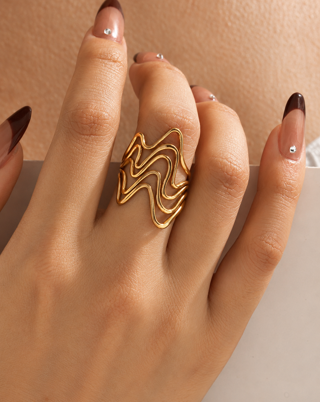 Gold Plated Sculpted Wave Open Statement Ring for Women - product image 2