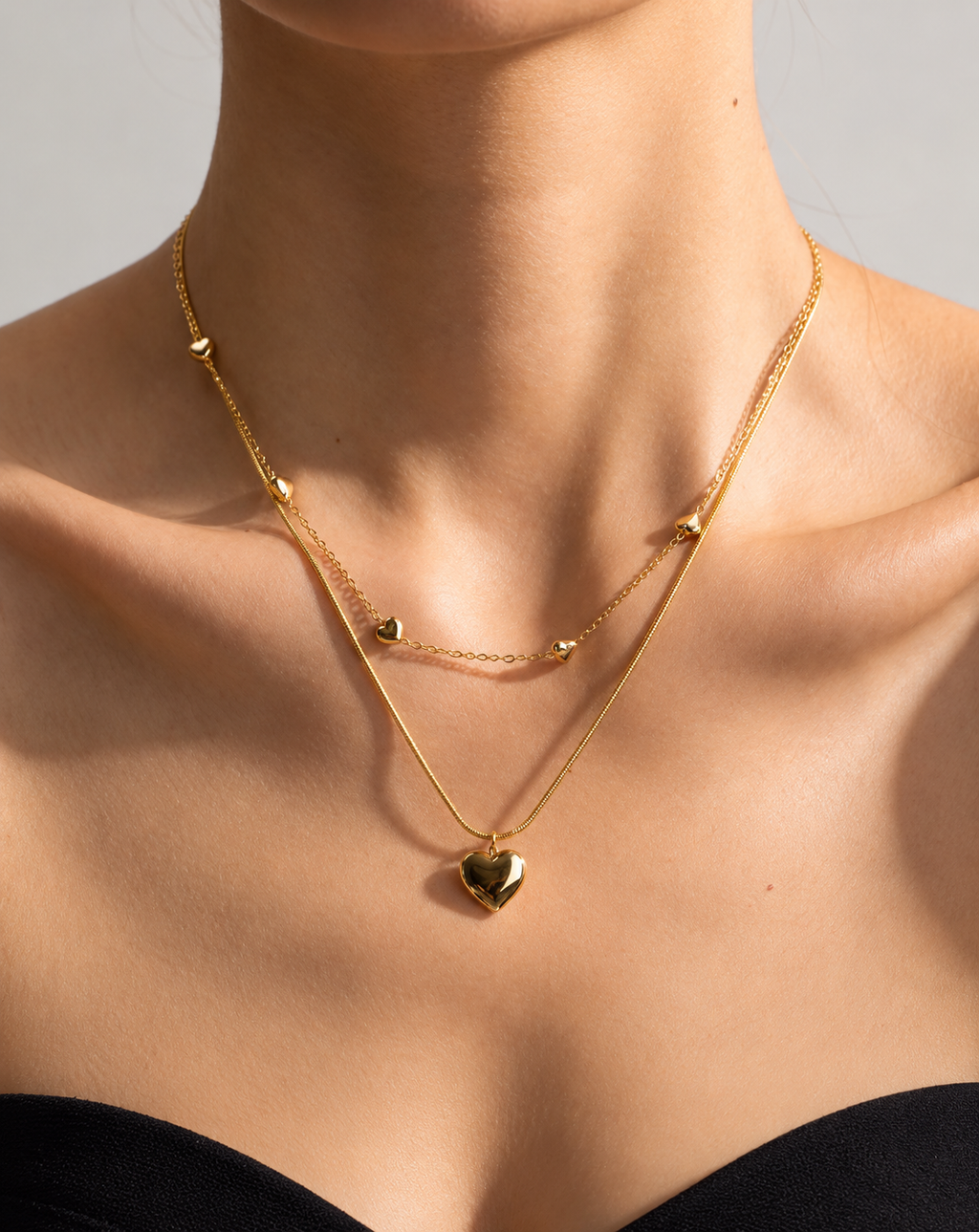 Gold Plated Double Layer Heart Chain Necklace for Women - product image 2