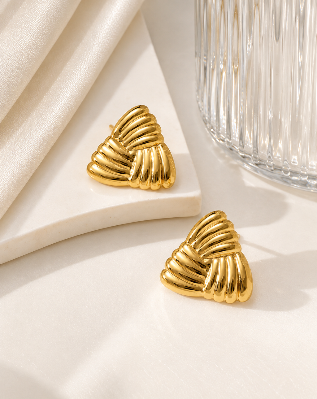 Gold Plated Sculpted Wave Stud Earrings for Women - product image 3