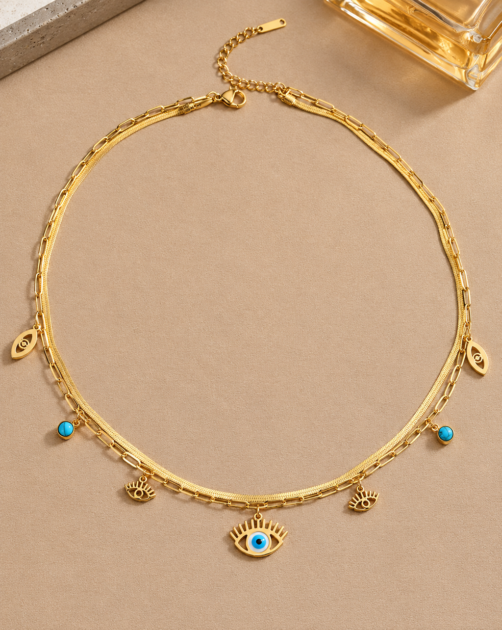 Gold Plated Blue Evil Eye Layered Necklace for Women - product image 5