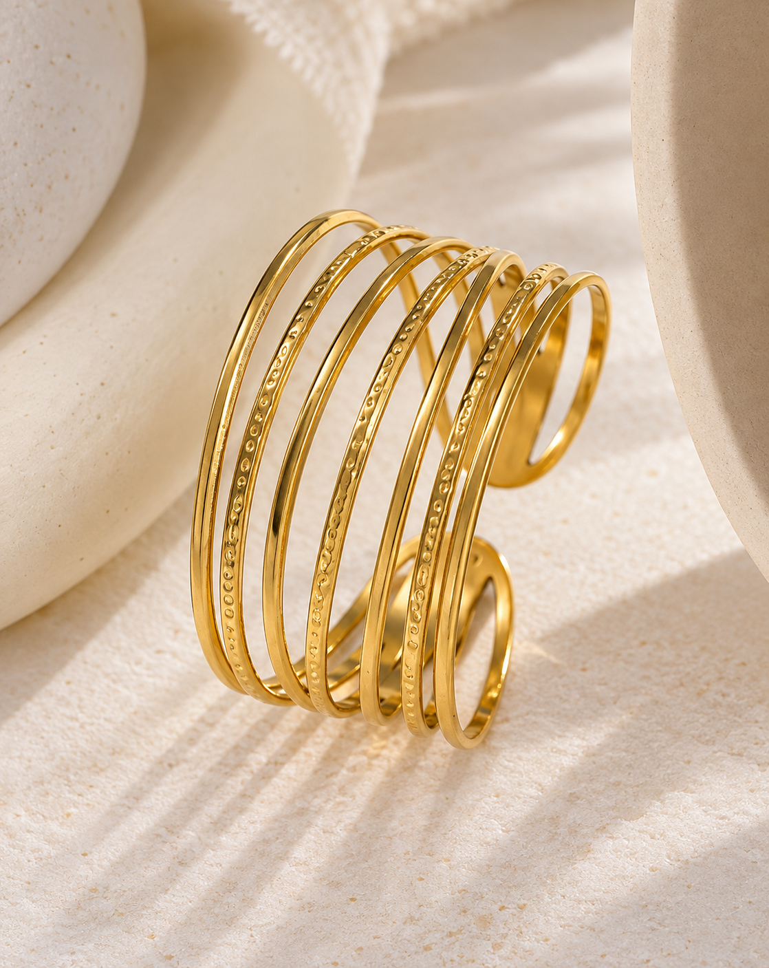 Gold Plated Multi-Band Open Cuff Bracelet for Women - product image 4