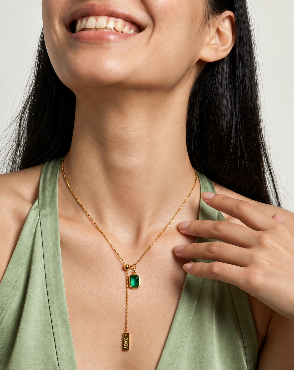 Gold Plated Green Crystal Lucky Pendant Necklace for Women - product image 2