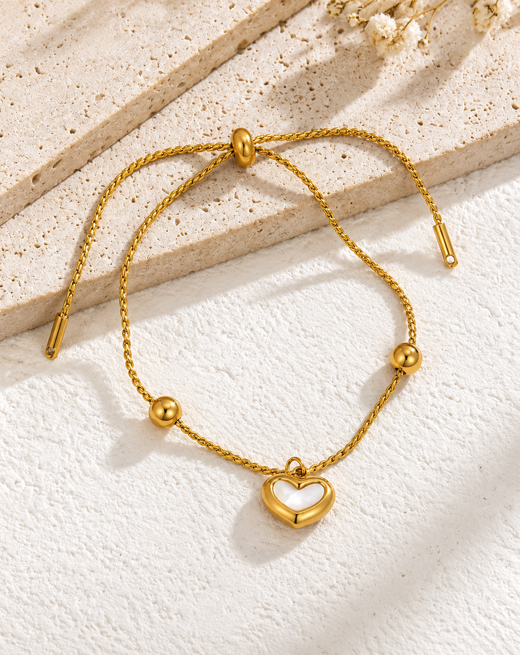Gold Plated White Heart Beaded Slider Bracelet for Women - product image 4