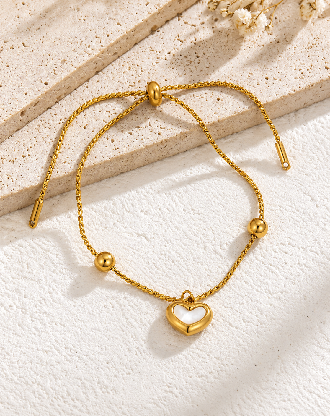 Gold Plated White Heart Beaded Slider Bracelet for Women - product image 4