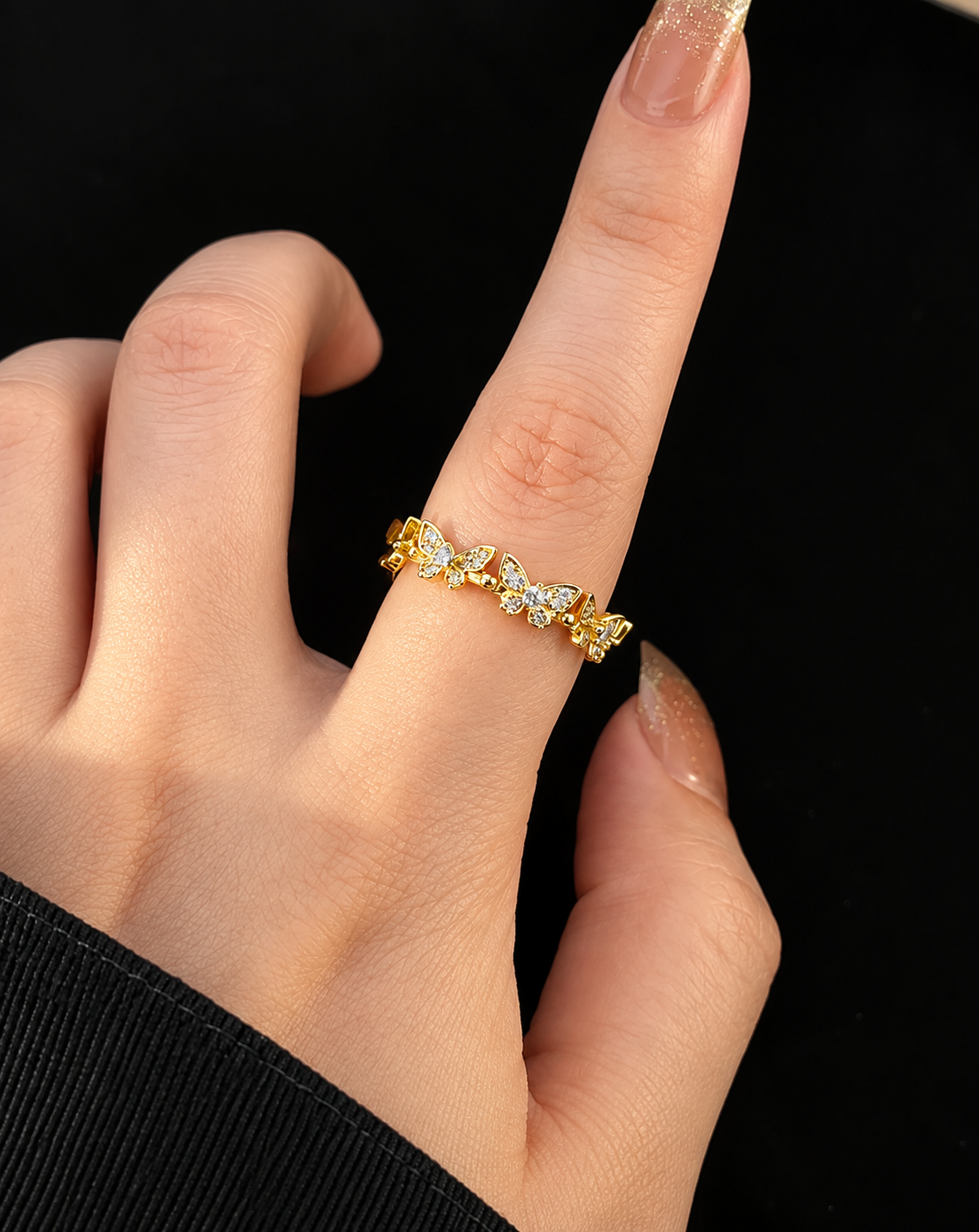 Gold Plated Crystal Butterfly Floral Open Ring for Women - product image 2