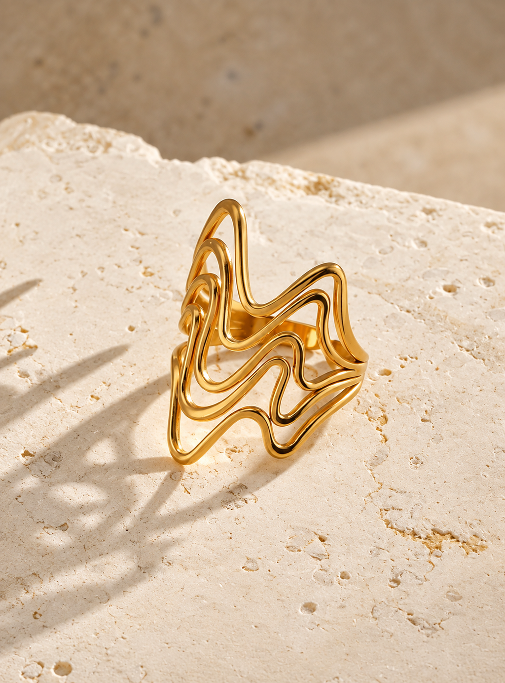 Gold Plated Sculpted Wave Open Statement Ring for Women - product image 4