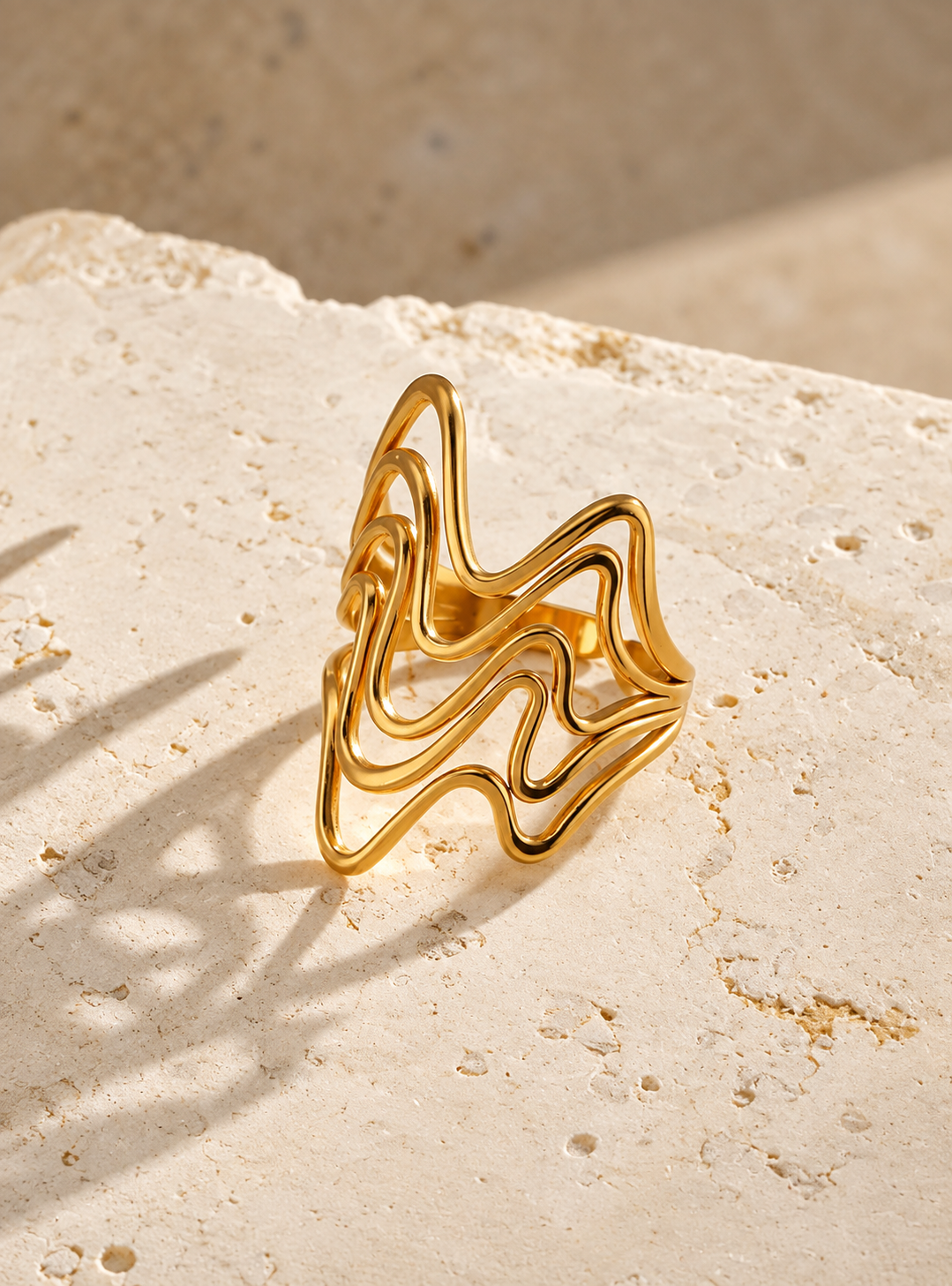 Gold Plated Sculpted Wave Open Statement Ring for Women - product image 4