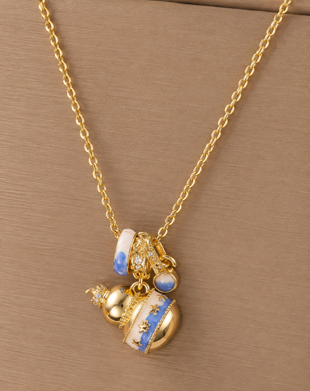 Gold Plated Blue Charm Cluster Pendant Necklace for Women - product image 4