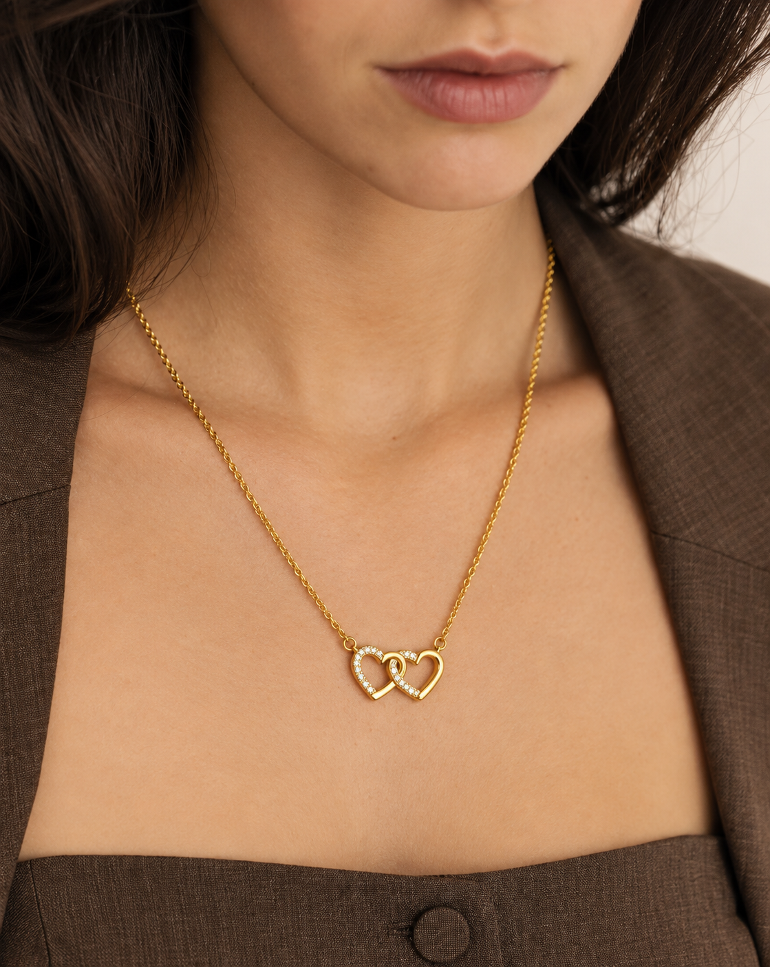 Gold Plated Double Heart Crystal Pendant Necklace for Women - product image 3