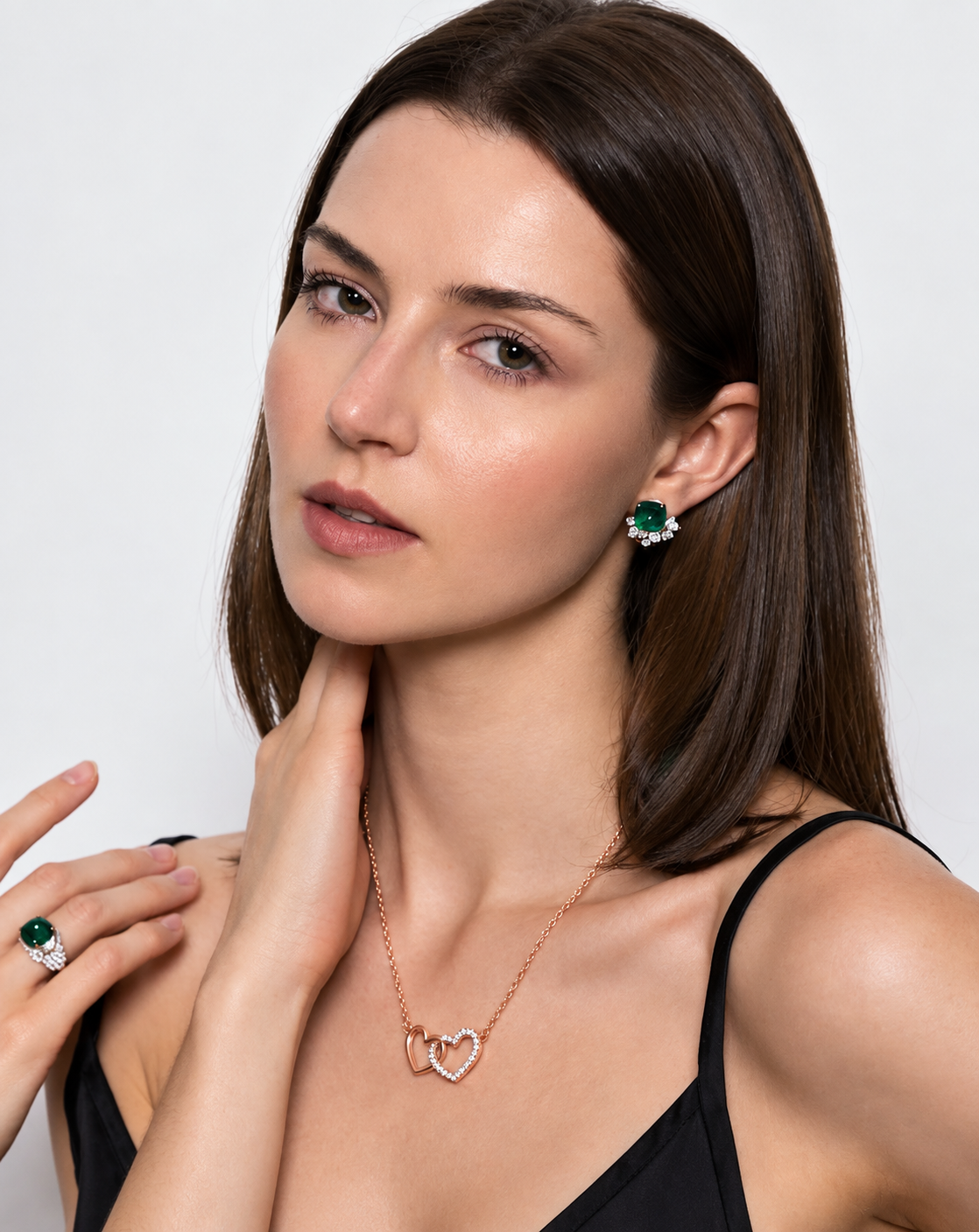 Rose Gold Plated Double Heart Crystal Necklace for Women - product image 3