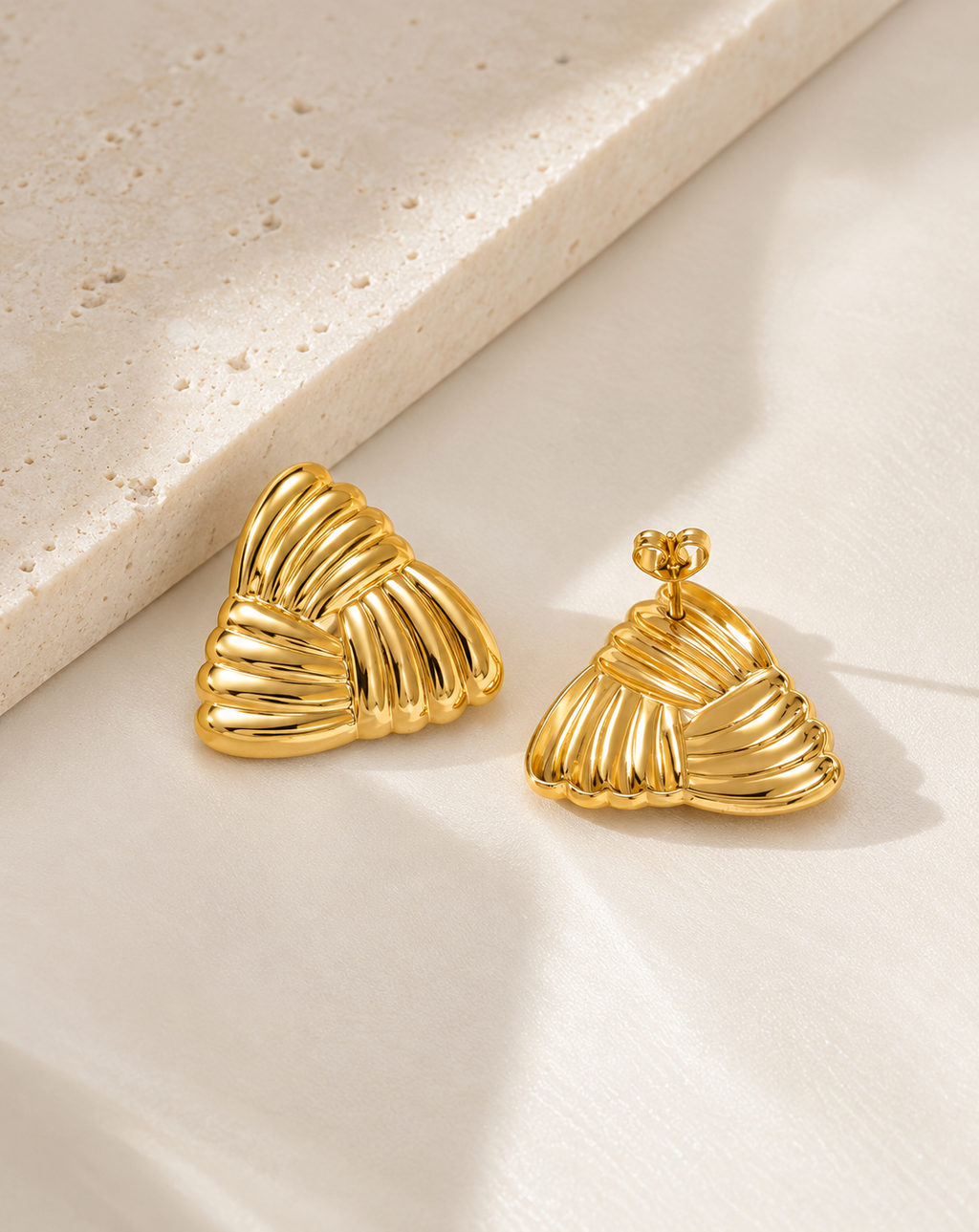Gold Plated Sculpted Wave Stud Earrings for Women - product image 4