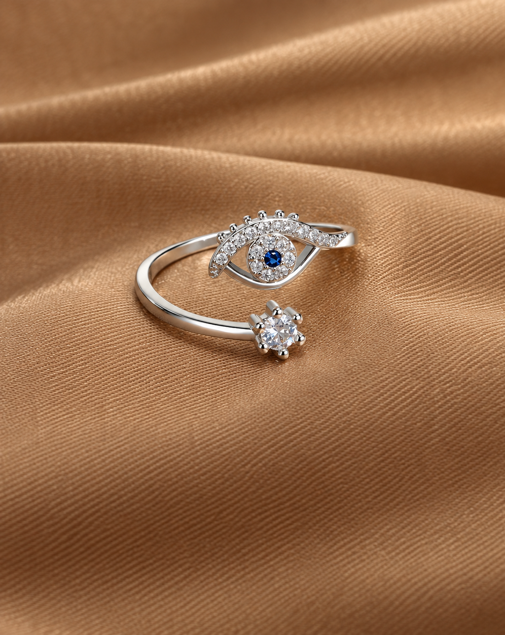 Silver Plated Blue Evil Eye Crystal Open Ring for Women - product image 4