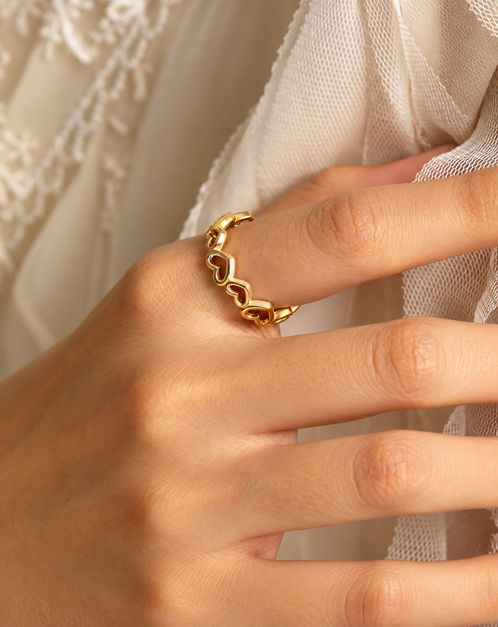 Gold Plated Interlocking Heart Link Ring for Women - product image 2