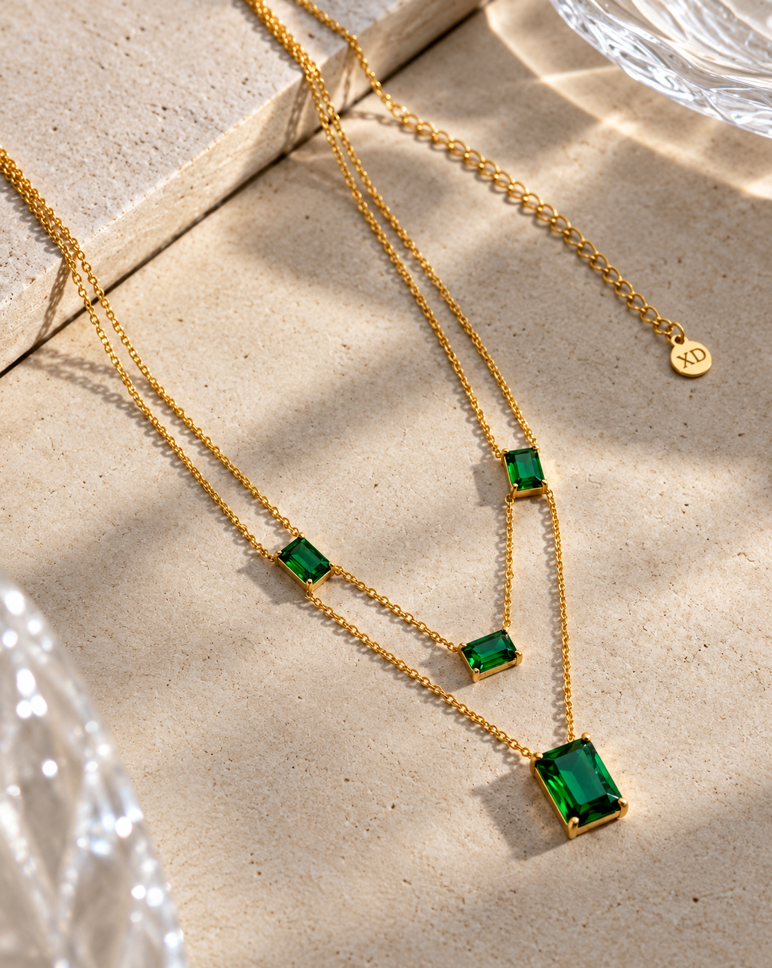 Gold Plated Green Crystal Layered Necklace for Women - product image 4