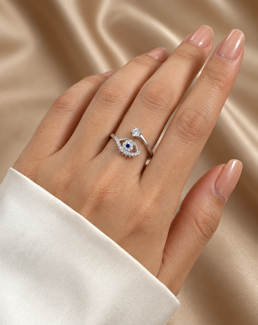 Silver Plated Blue Evil Eye Crystal Open Ring for Women - product image 3