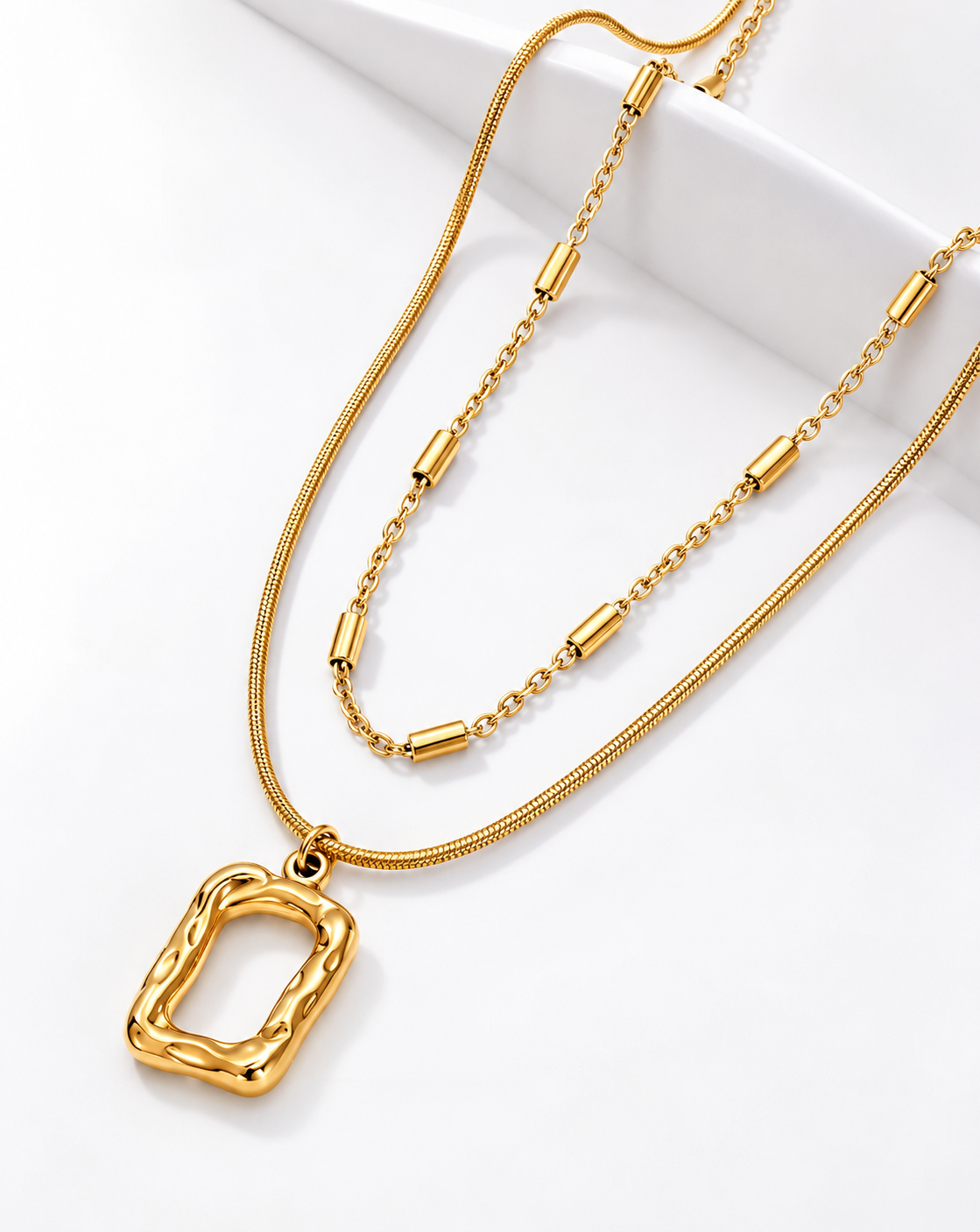 Gold Plated Double Layer Rectangle Pendant Necklace for Women - product image 5