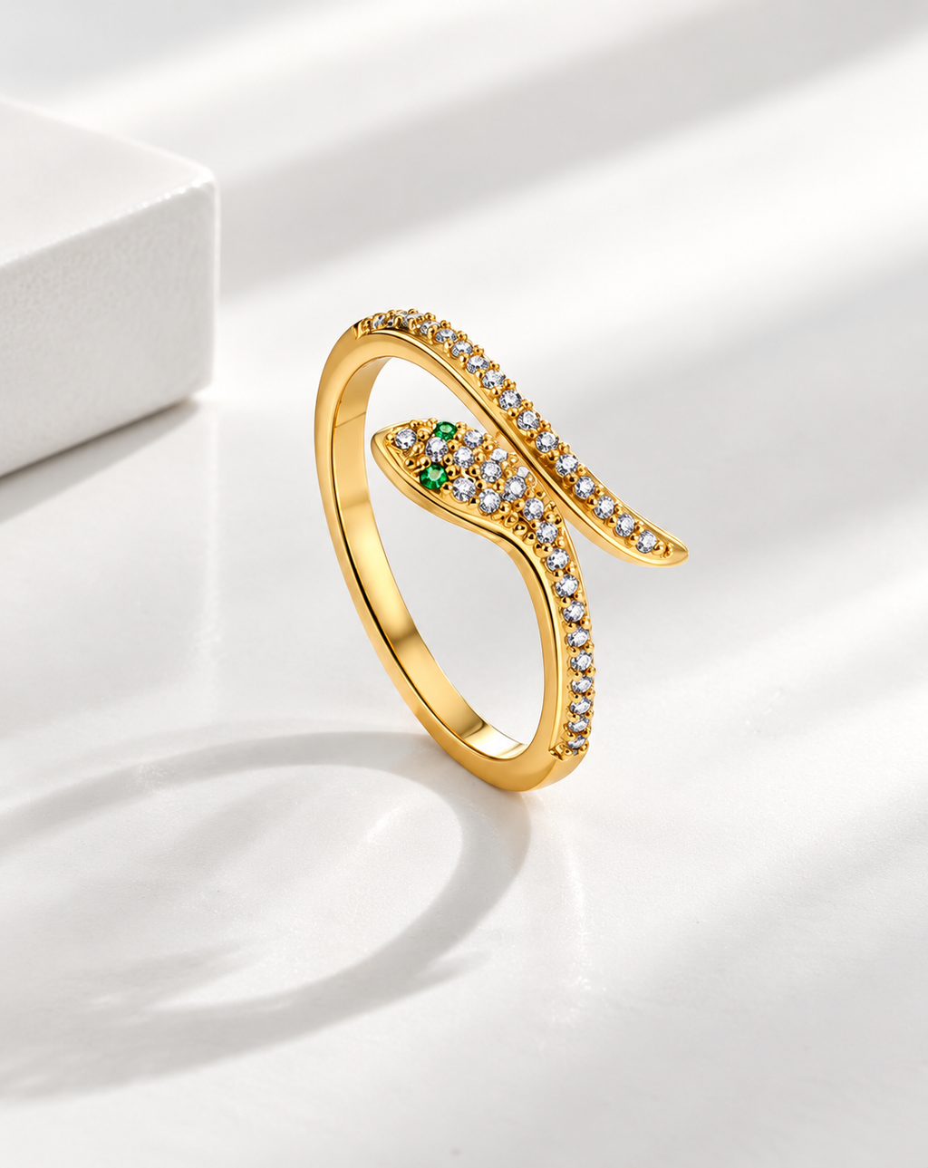 Gold Plated Green Crystal Curved Open Ring for Women - product image 3