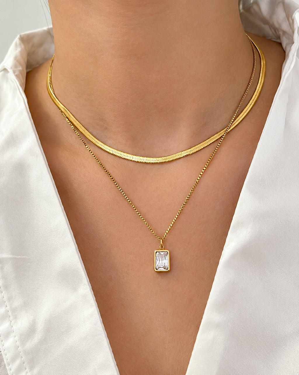 Gold Plated Crystal Rectangle Layered Necklace for Women - product image 3