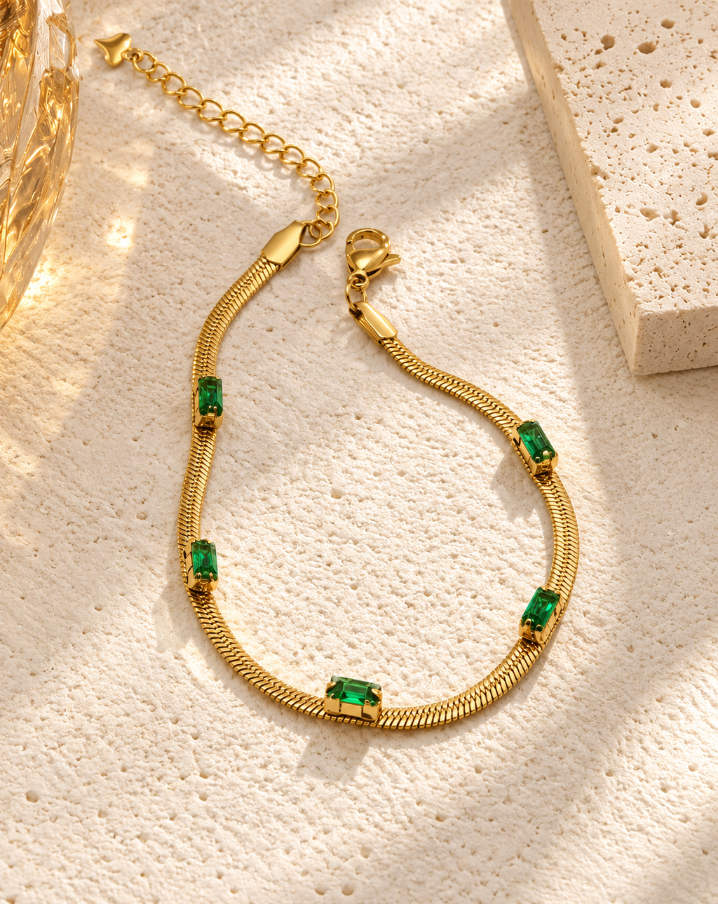 Gold Plated Green Crystal Double Chain Bracelet for Women - product image 3