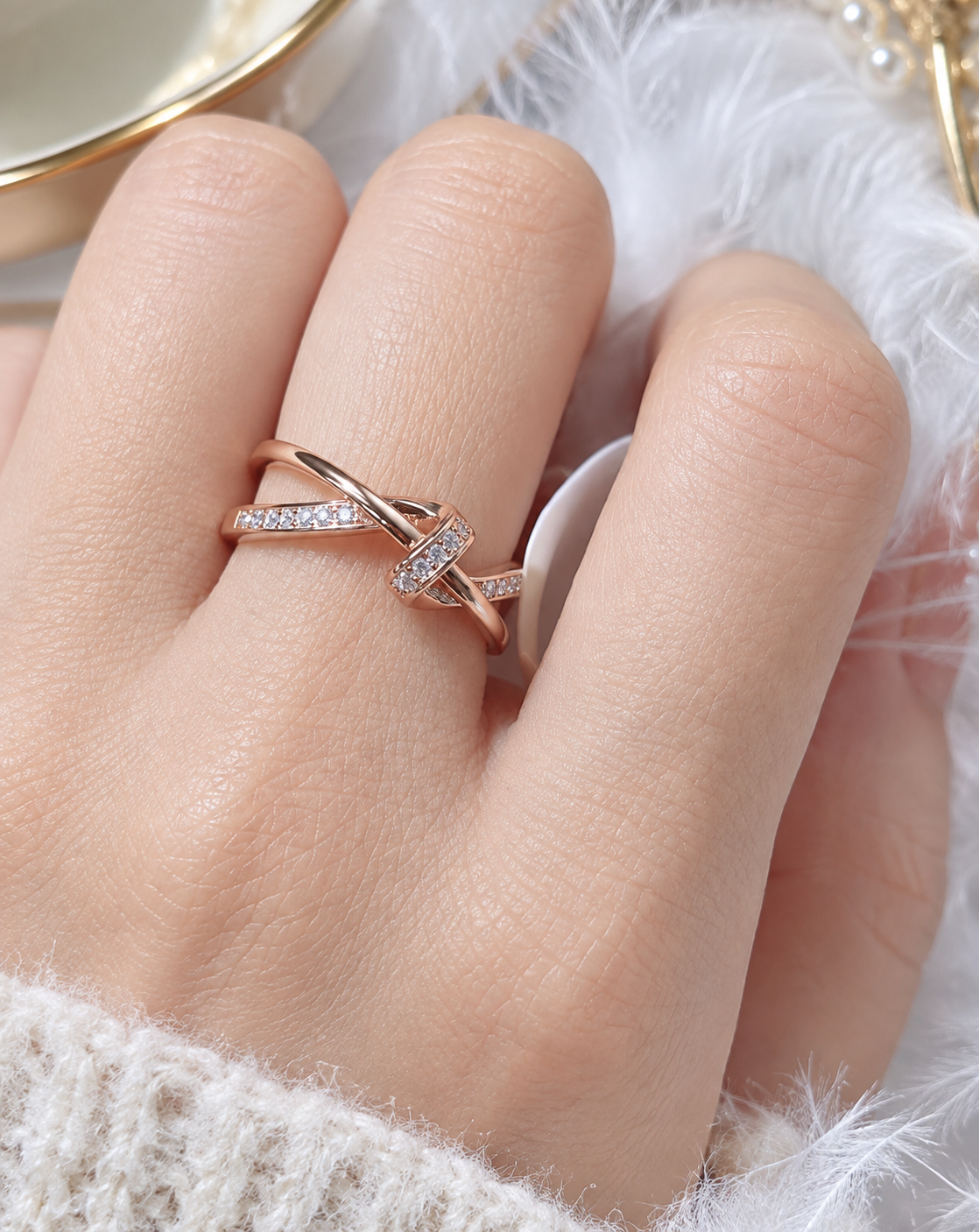 Silver Plated Crystal Crossover Open Ring for Women - product image 3