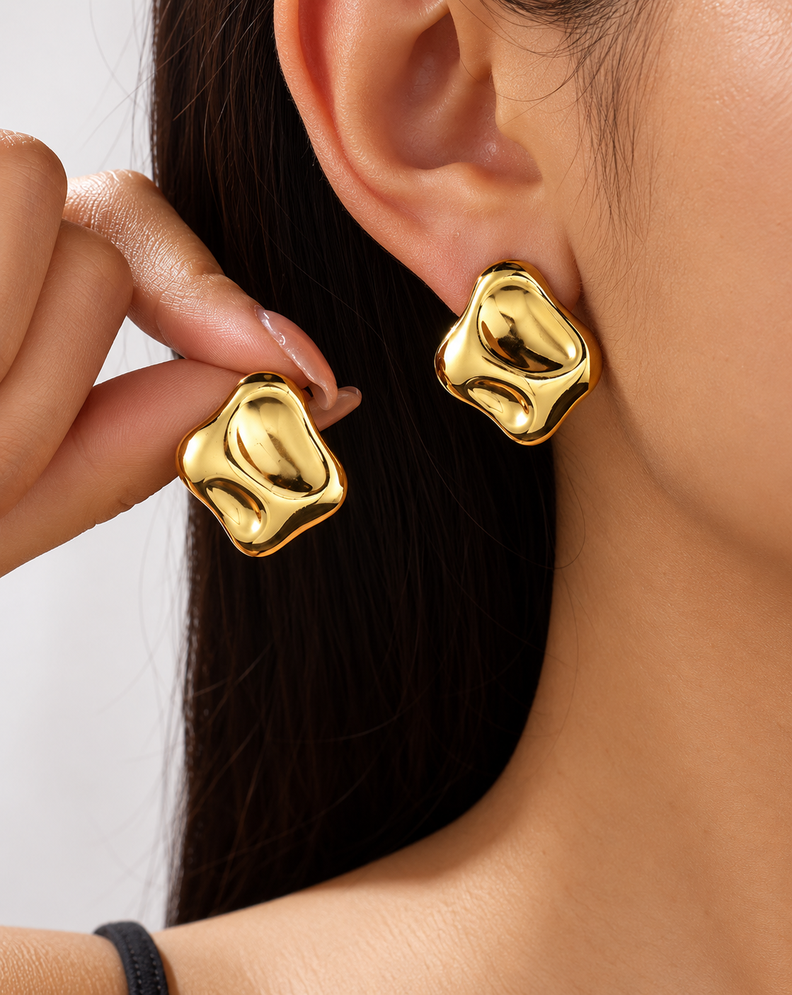 Gold Plated Sculpted Square Stud Earrings for Women - product image 2