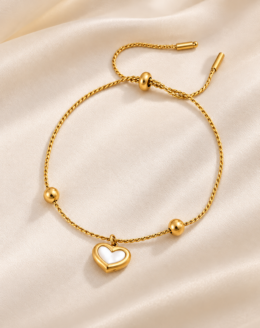 Gold Plated White Heart Beaded Slider Bracelet for Women - product image 3