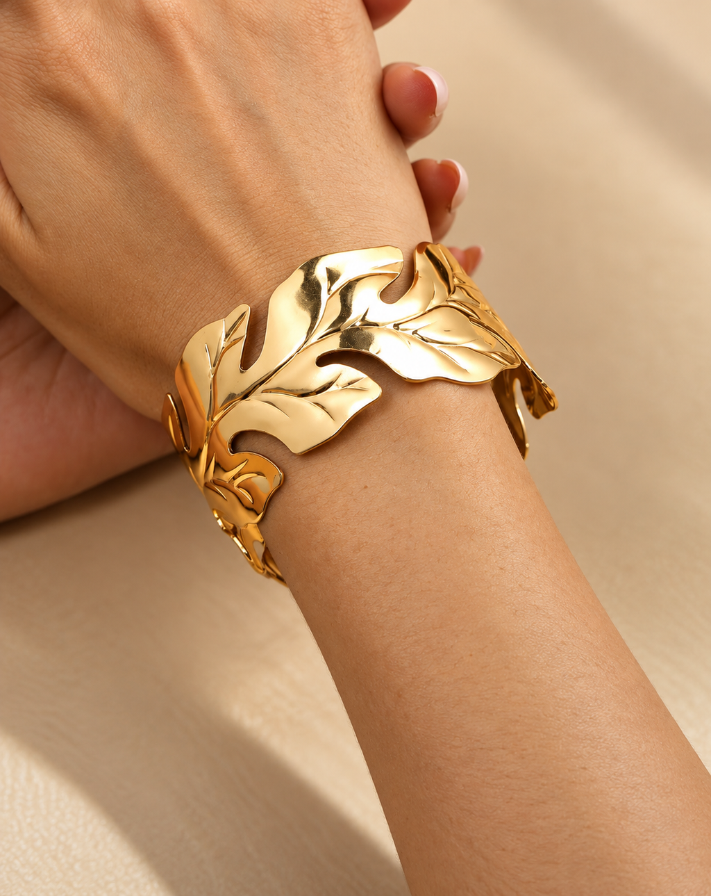 Gold Plated Sculpted Botanical Leaf Cuff Bangle for Women - product image 3