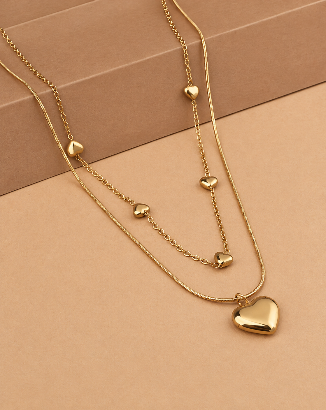 Gold Plated Double Layer Heart Chain Necklace for Women - product image 3