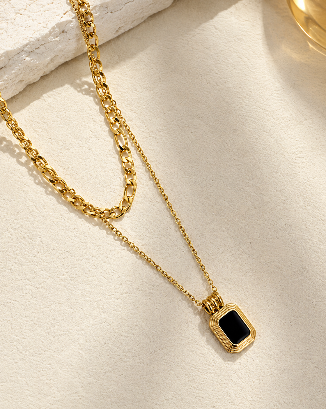 Gold Plated Black Stone Layered Pendant Necklace for Women - product image 4