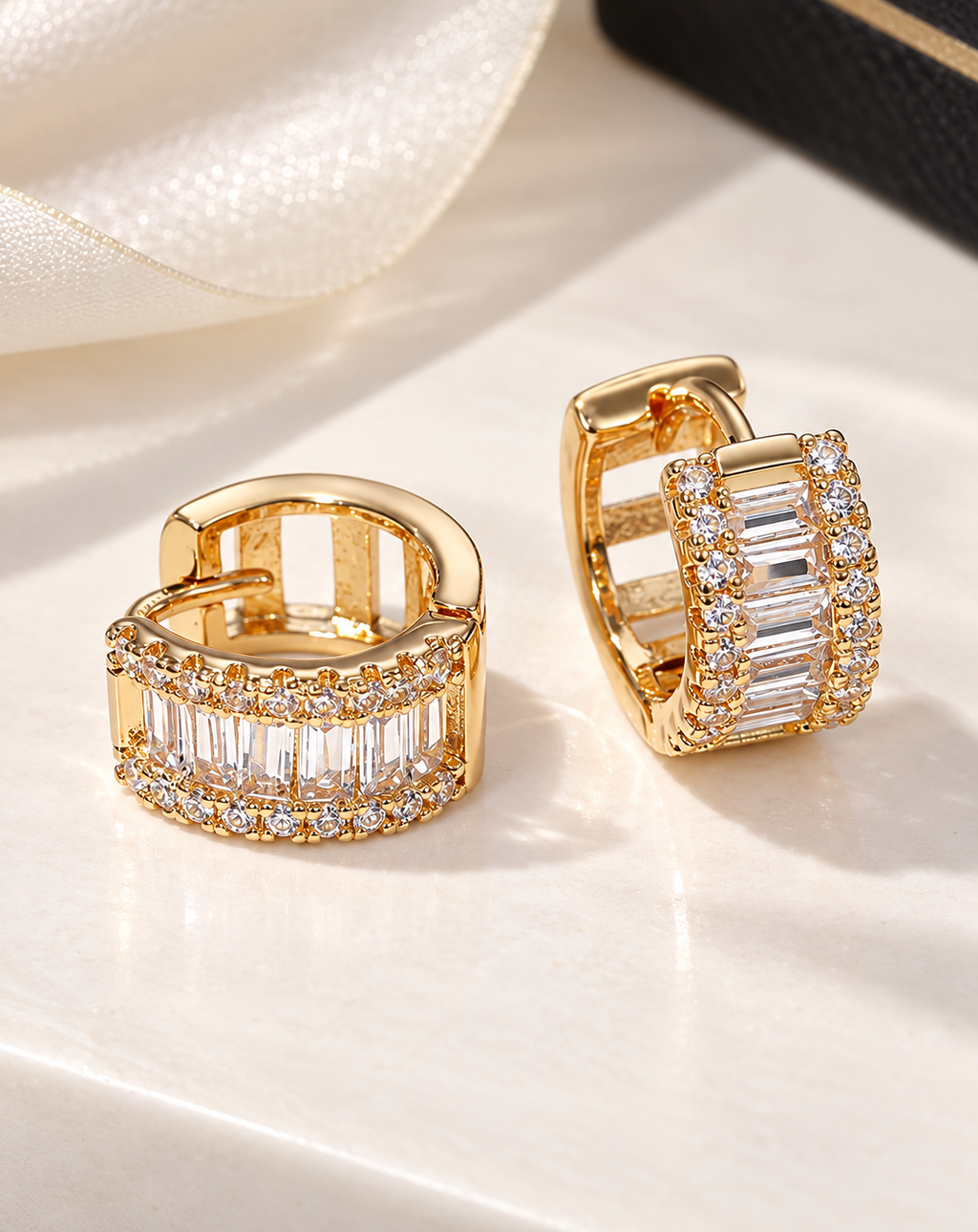 Gold Plated Crystal Pavé Hoop Earrings for Women - product image 3