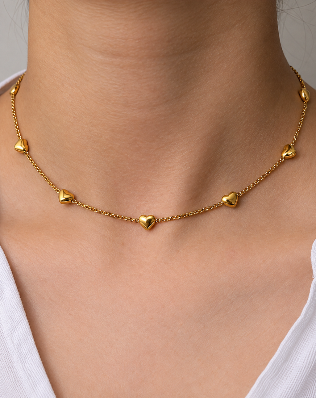 Gold Plated Heart Charm Station Necklace for Women - product image 2