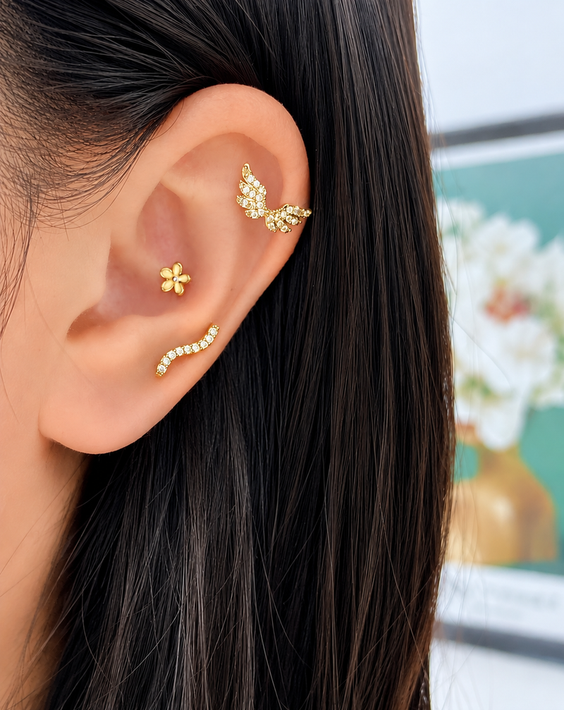 Angel Wing Zircon Single Earring | Gold Statement Ear Piece