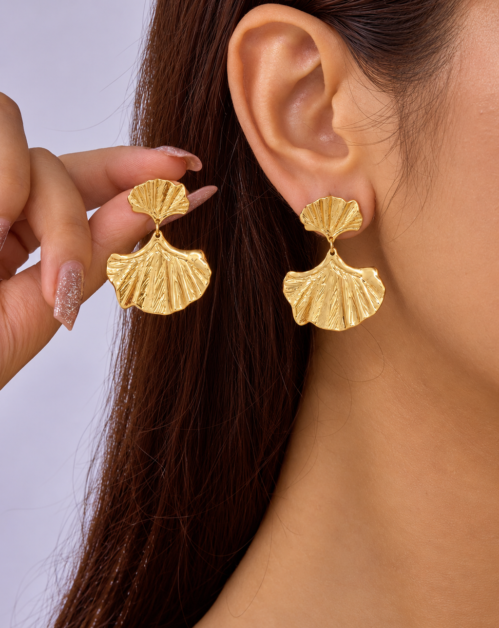 Gold Plated Double Shell Drop Earrings for Women - product image 2