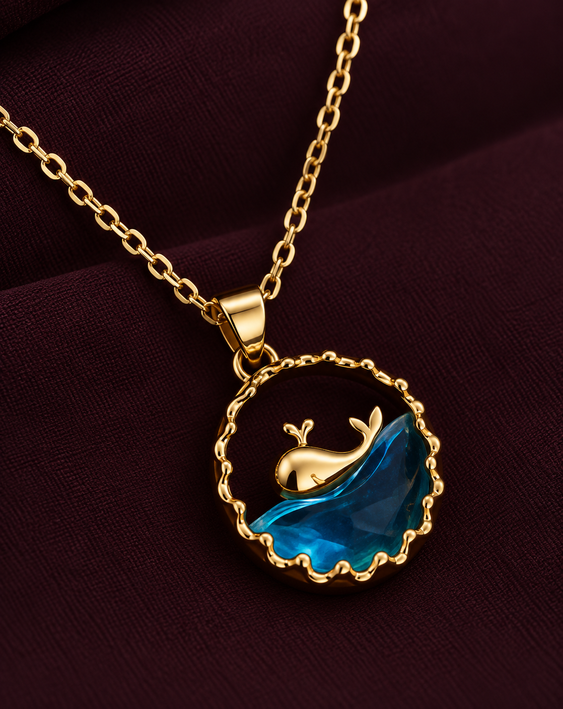 Gold Plated Blue Ocean Whale Pendant Necklace for Women - product image 3