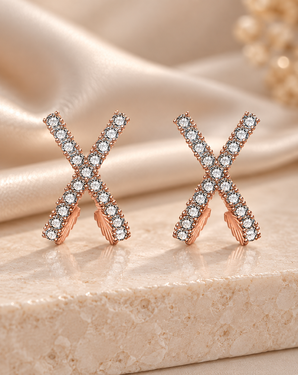 Rose Gold Plated Crystal X Stud Earrings for Women - product image 4