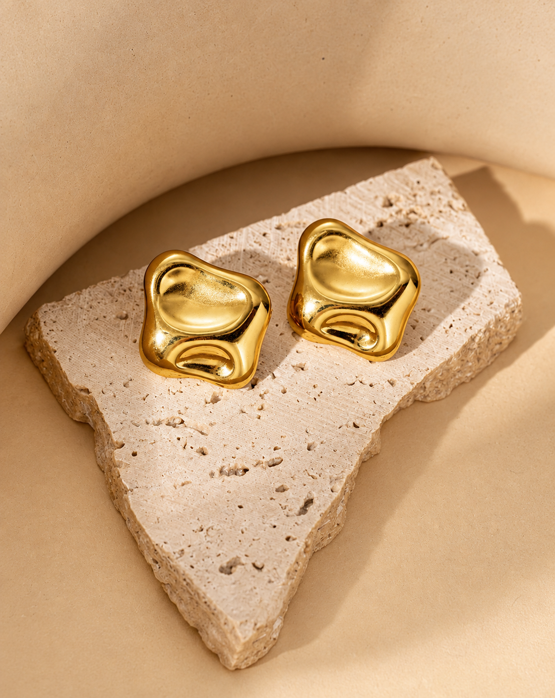 Gold Plated Sculpted Square Stud Earrings for Women - product image 4