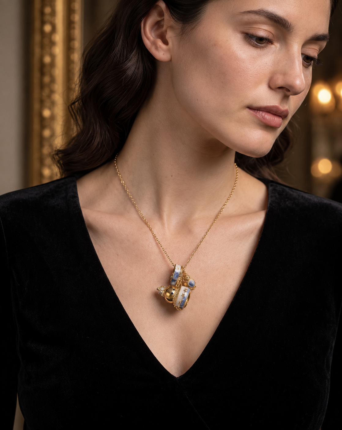 Gold Plated Blue Charm Cluster Pendant Necklace for Women - product image 2