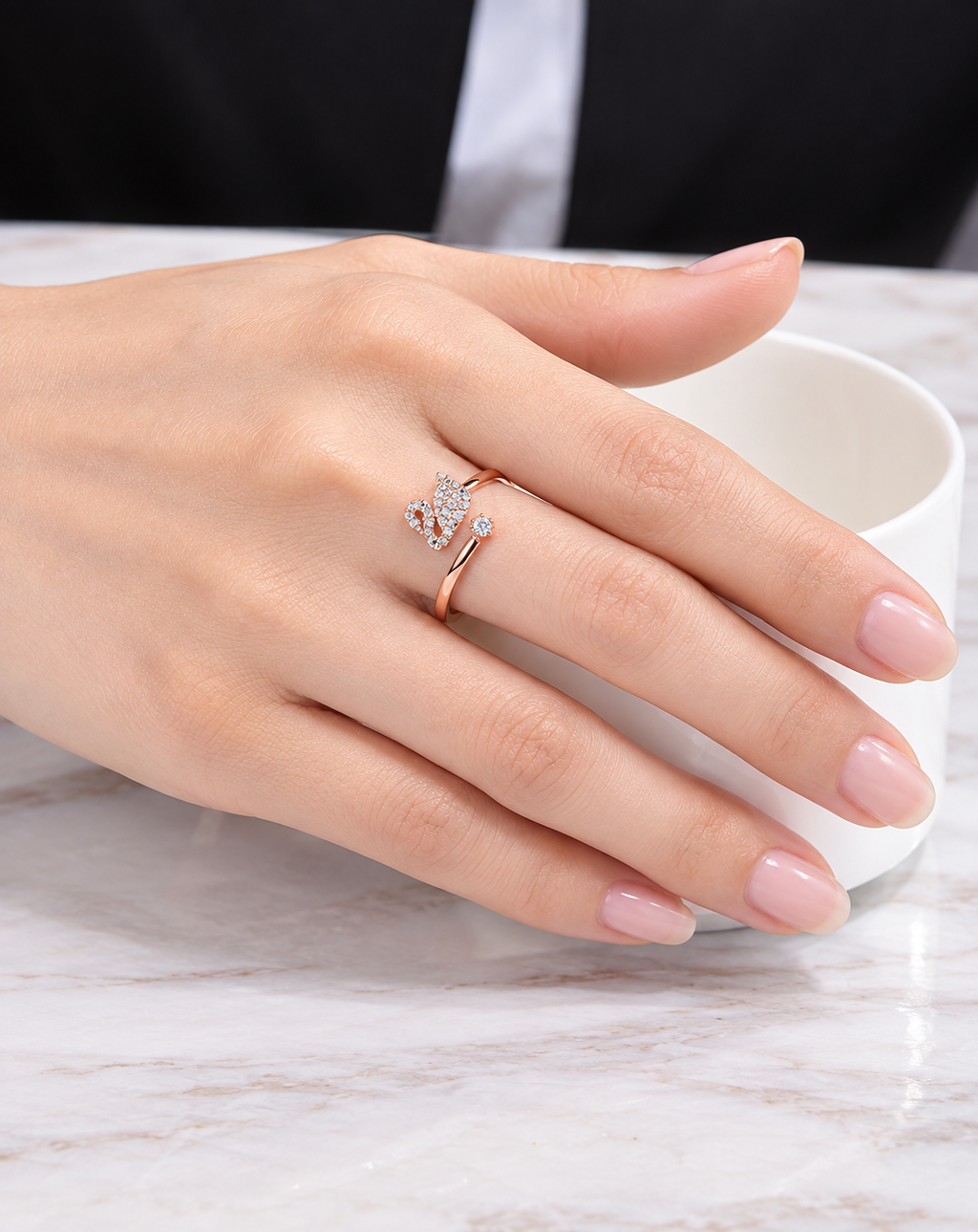Rose Gold Plated Crystal Bow Open Ring for Women - product image 2