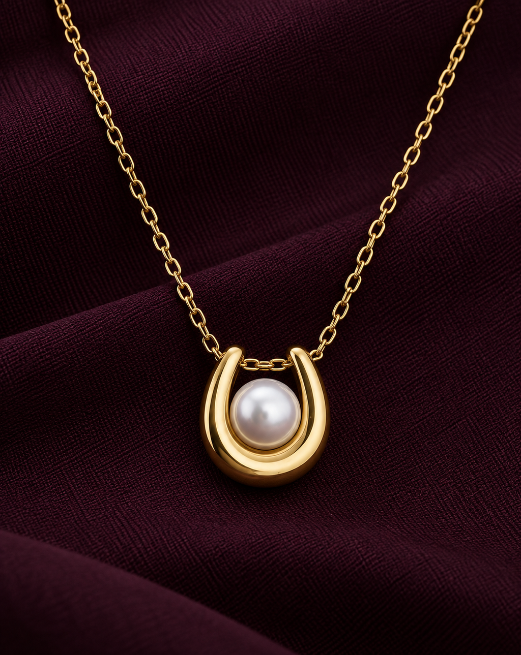 Gold Plated Pearl Horseshoe Pendant Necklace for Women - product image 4