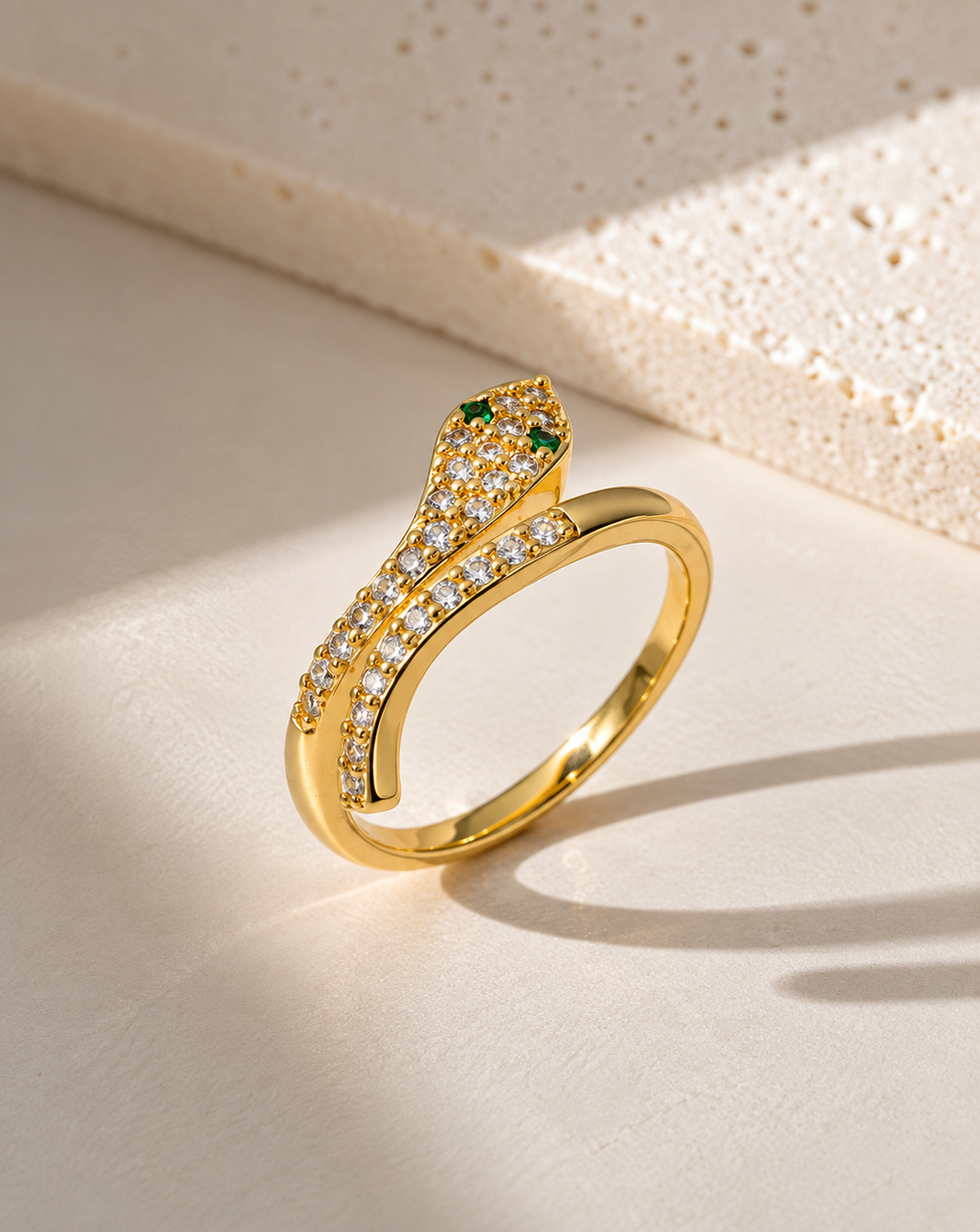 Gold Plated Green Crystal Curved Open Ring for Women - product image 4