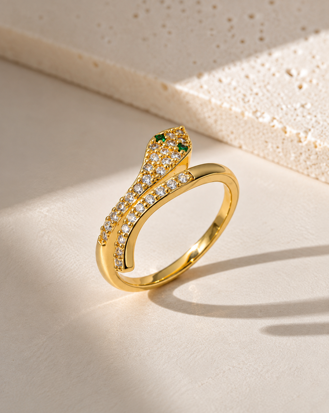 Gold Plated Green Crystal Curved Open Ring for Women - product image 4