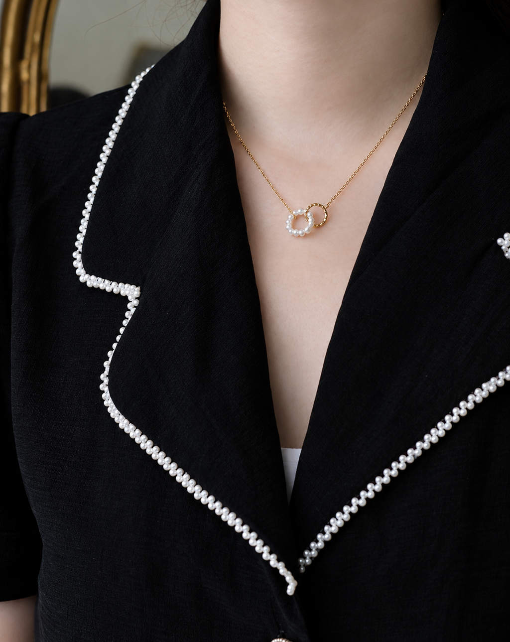 Gold Plated Pearl Ring Pendant Necklace for Women - product image 3