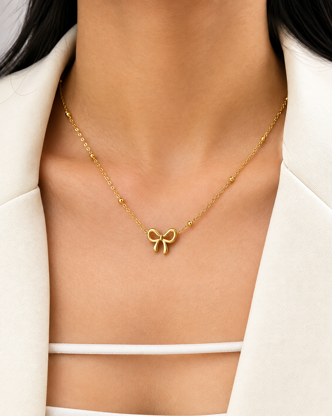 Gold Plated Bow Pendant Ball Chain Necklace for Women - product image 3